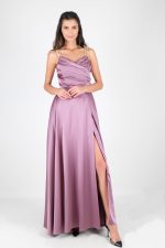 Fedelia Drapeli Halka Askılı Uzun Saten Abiye