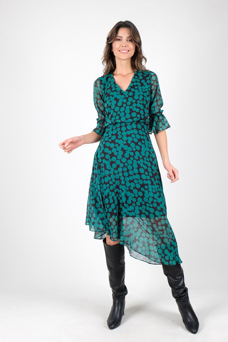 a-8.jpg Christy V Yaka Kloş Elbise - Görsel 1