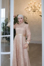 Boncuk İşlemeli Kolu Bağlamalı Abiye - Görsel 2